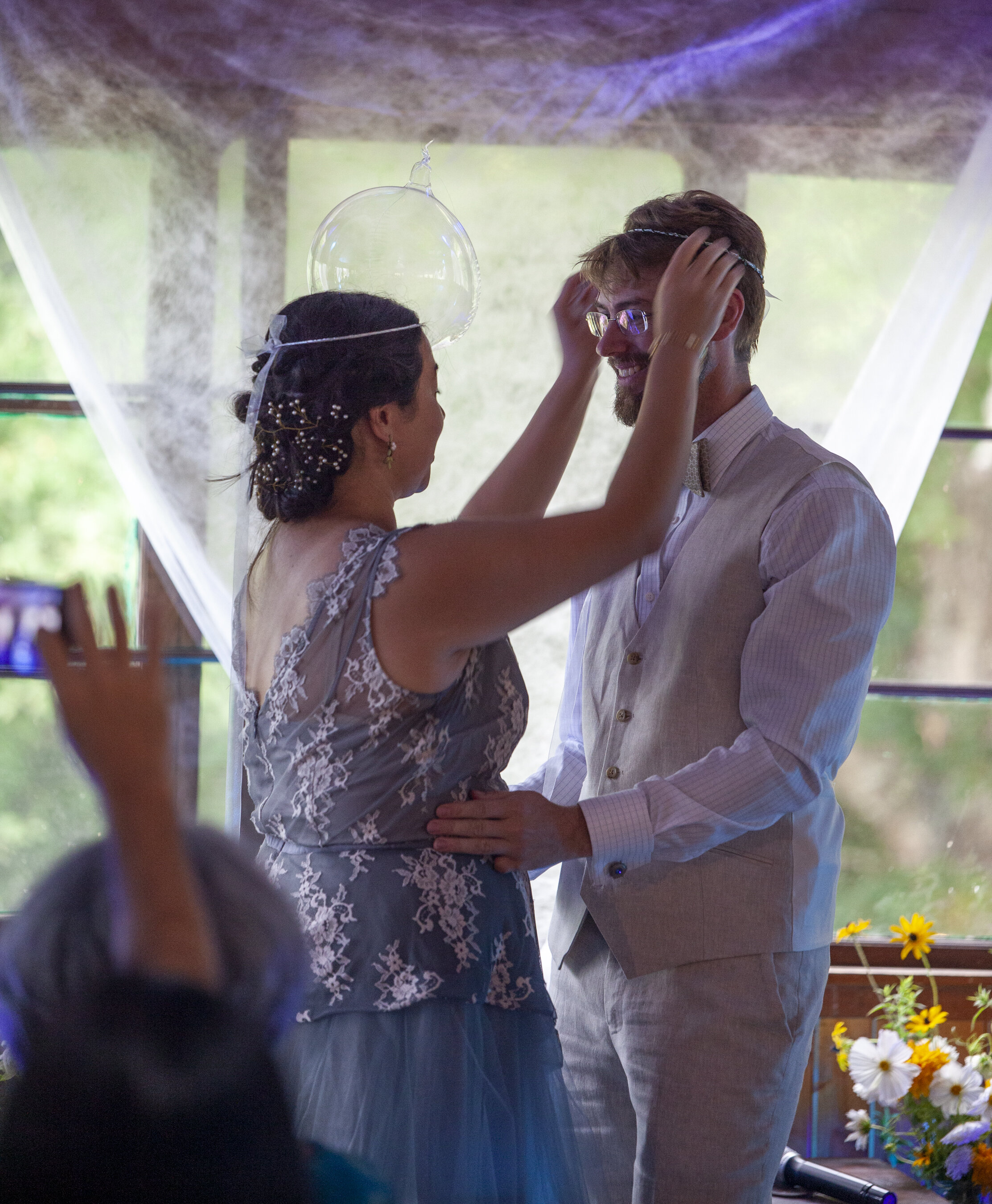 A crowning ritual incorporated the bride’s Thai and Greek heritage. Photo: Liam Lane