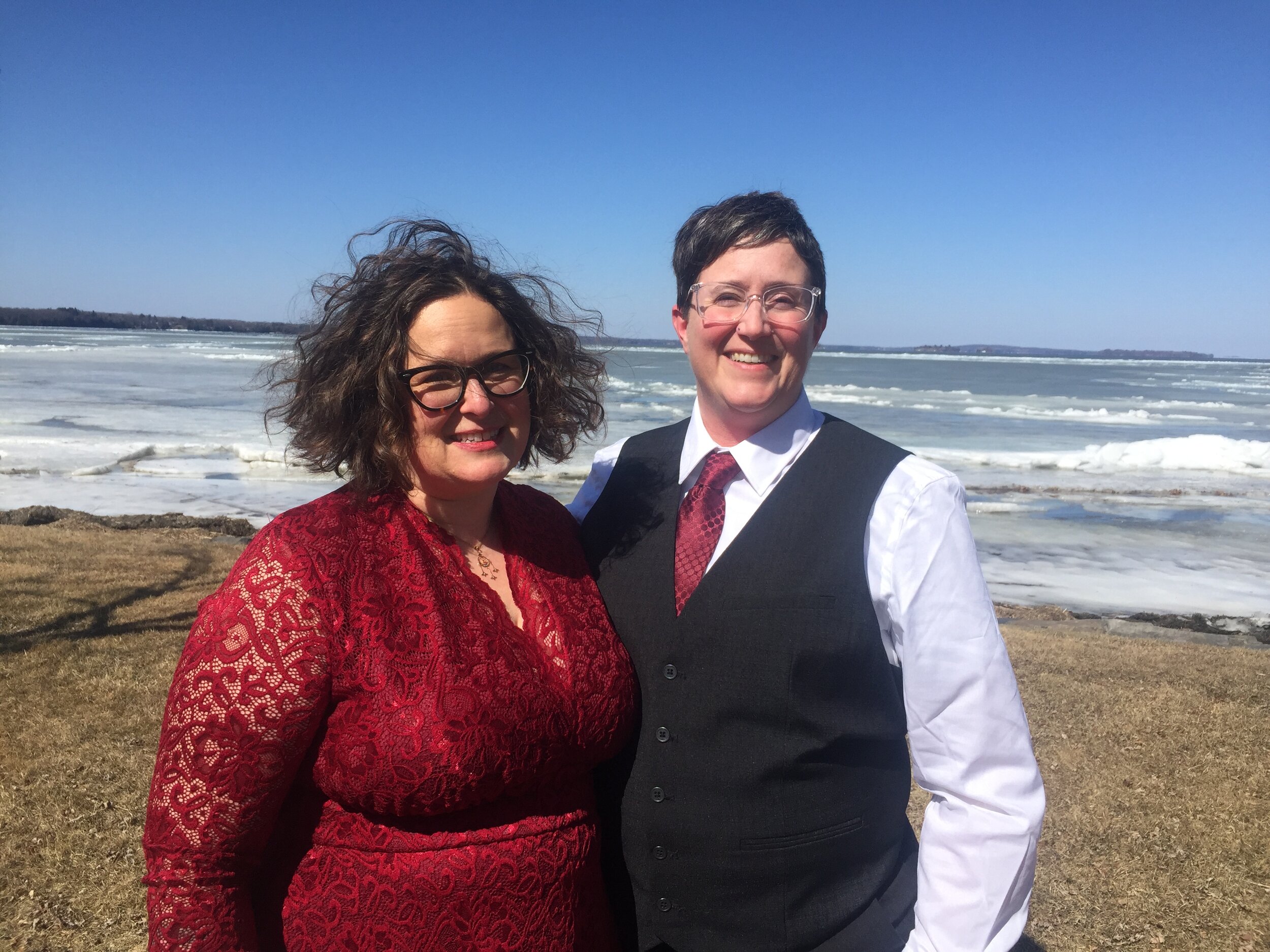 As Vermont went into shut-down for COVID-19, these two bumped up their date and I married them privately at Sandbar State Park a sunny but very chilly March day! Photo: Martha Dallas