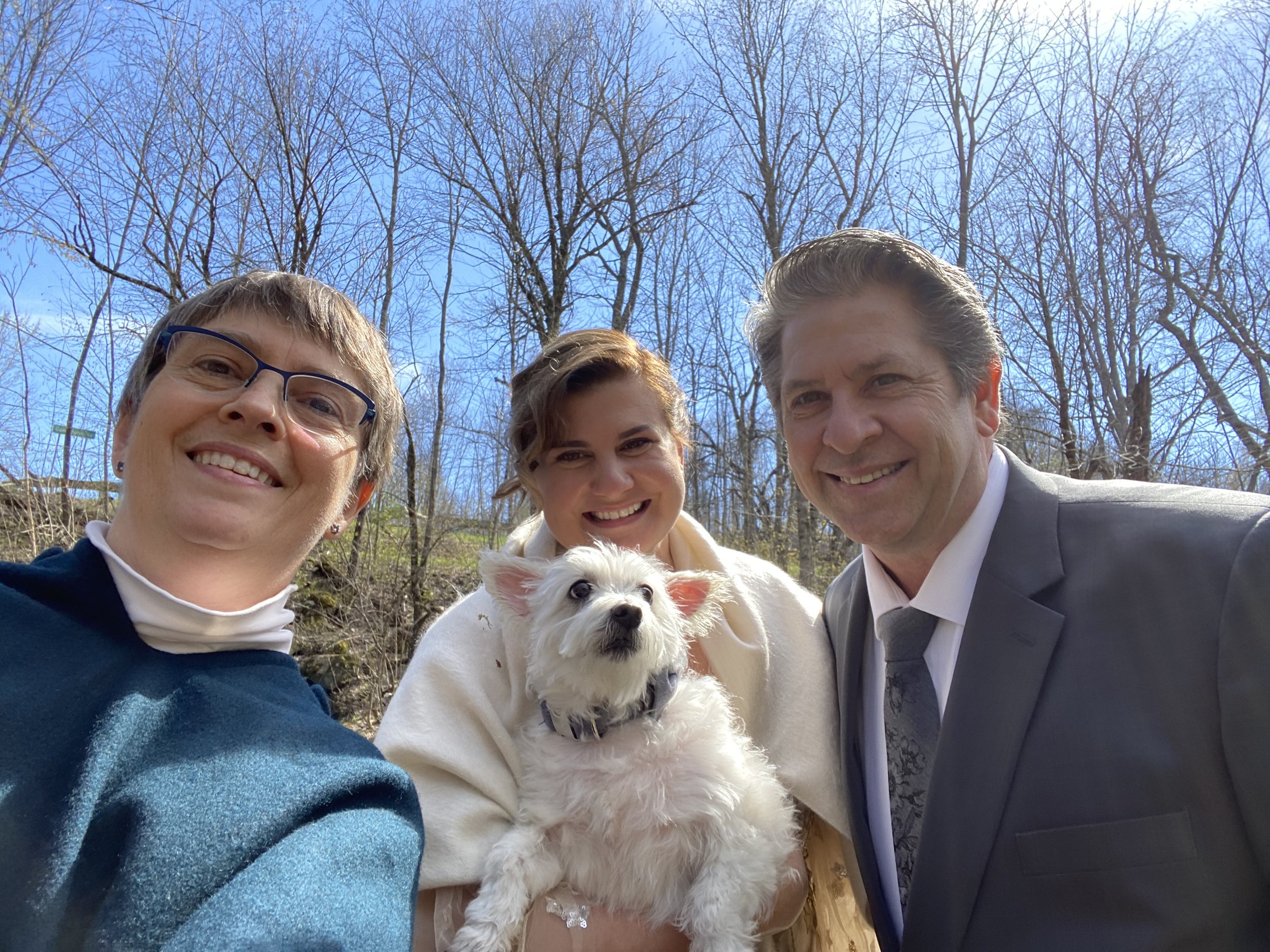 Stowe stream elopement with dog, Martha Dallas officiant