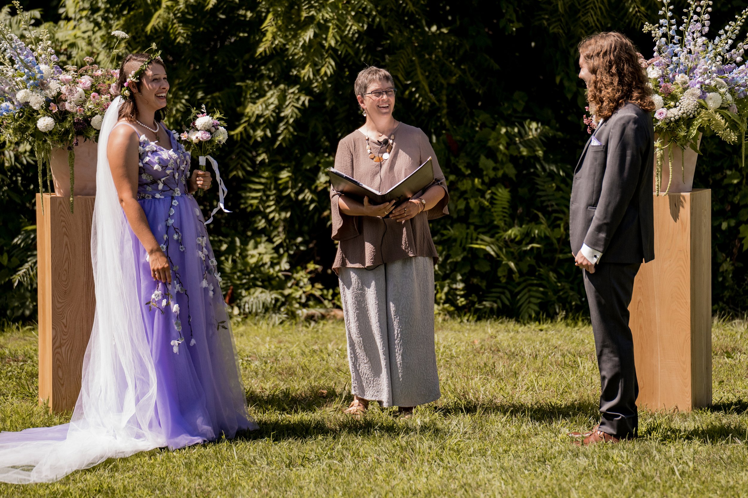 Backyard wedding, Burlington Vermont, Martha Dallas officiant